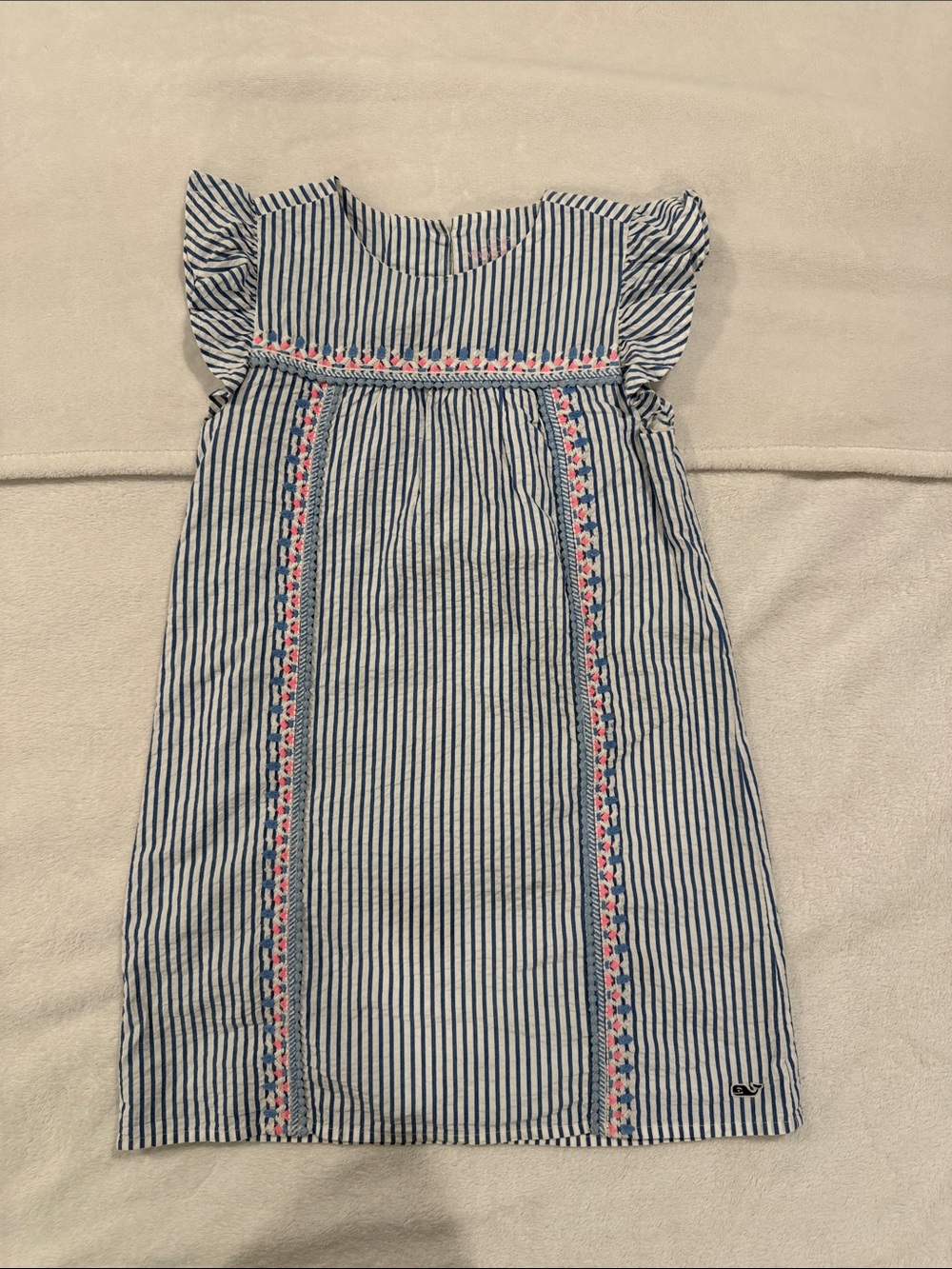 Vineyard Vines Blue & White Striped Dress with Pink Embroidery